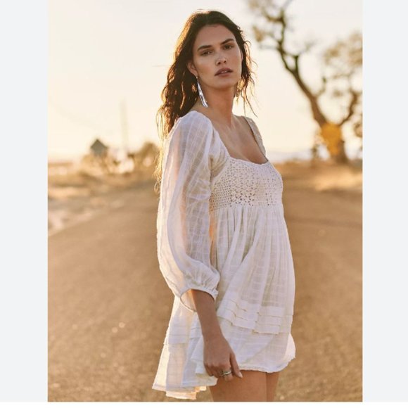 Free People Dresses & Skirts - Free People Ari Cotton Crochet Front Babydoll Ruffled Mini Dress